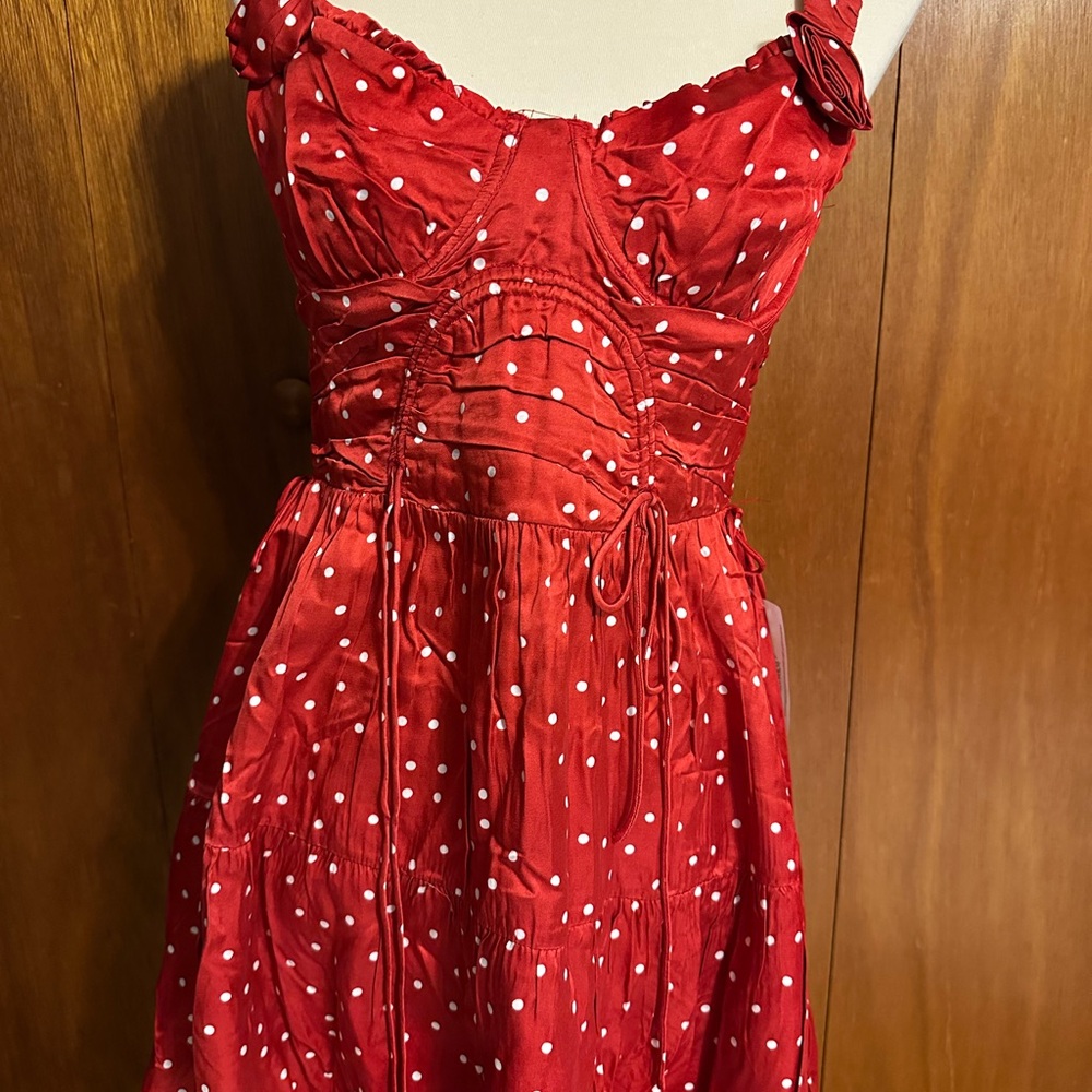 For Love And Lemons Red Ruched Sweetheart Mini Dress - Picture 2 of 15